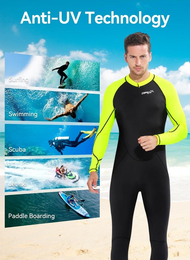 COPOZZ Diving Skin, Men Women Youth Thin Wetsuit Rash Guard- Full Body UV Protection - for Diving Snorkeling Surfing Spearfishing Sport Skin (Black/Green, Large for Men) - Image 3